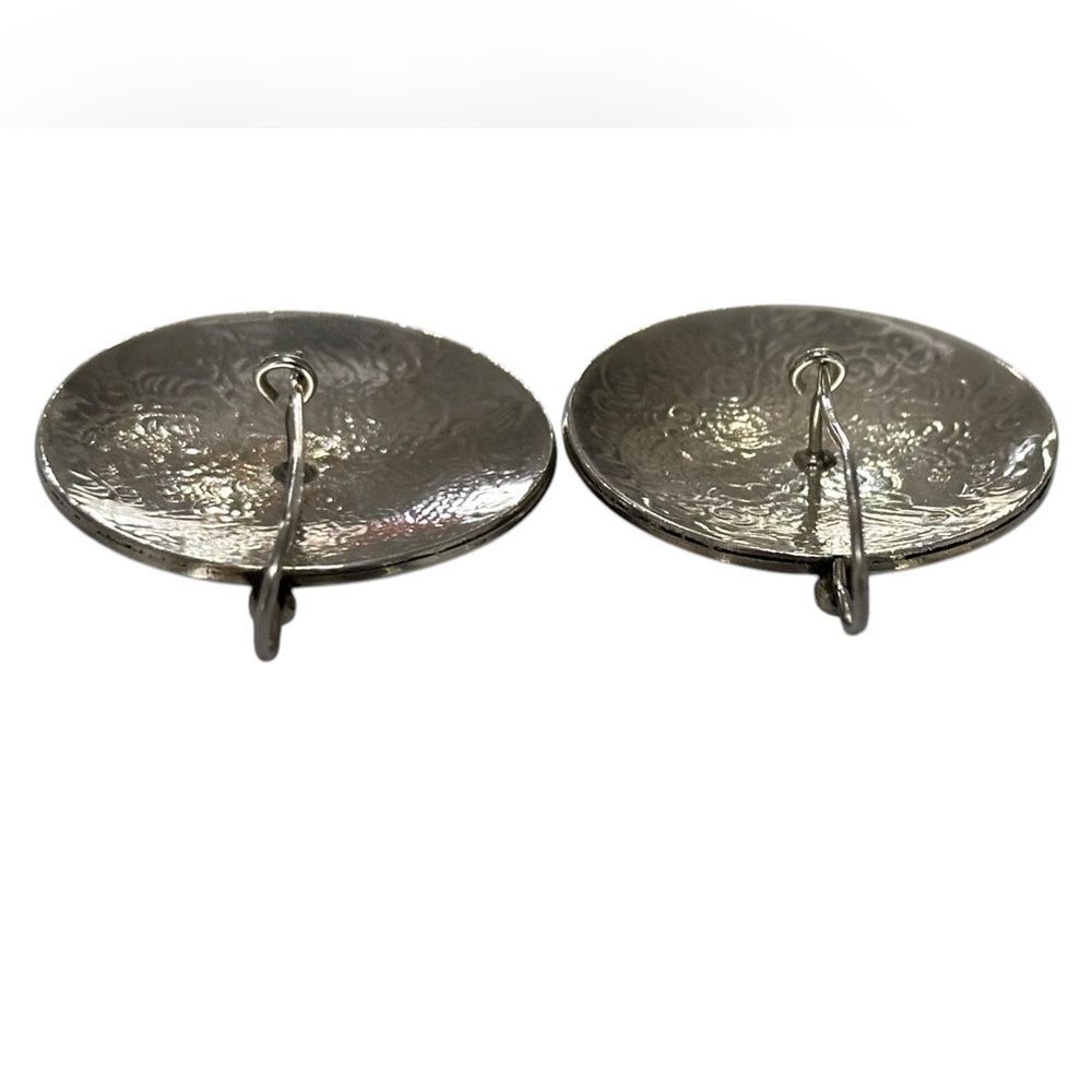 Silver-Tone Engraved Dragon Disc Drop Earrings - Picture 4 of 10